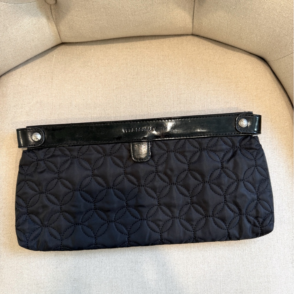 Vera Bradley Black Quilted Clutch with Patten Leather Trim